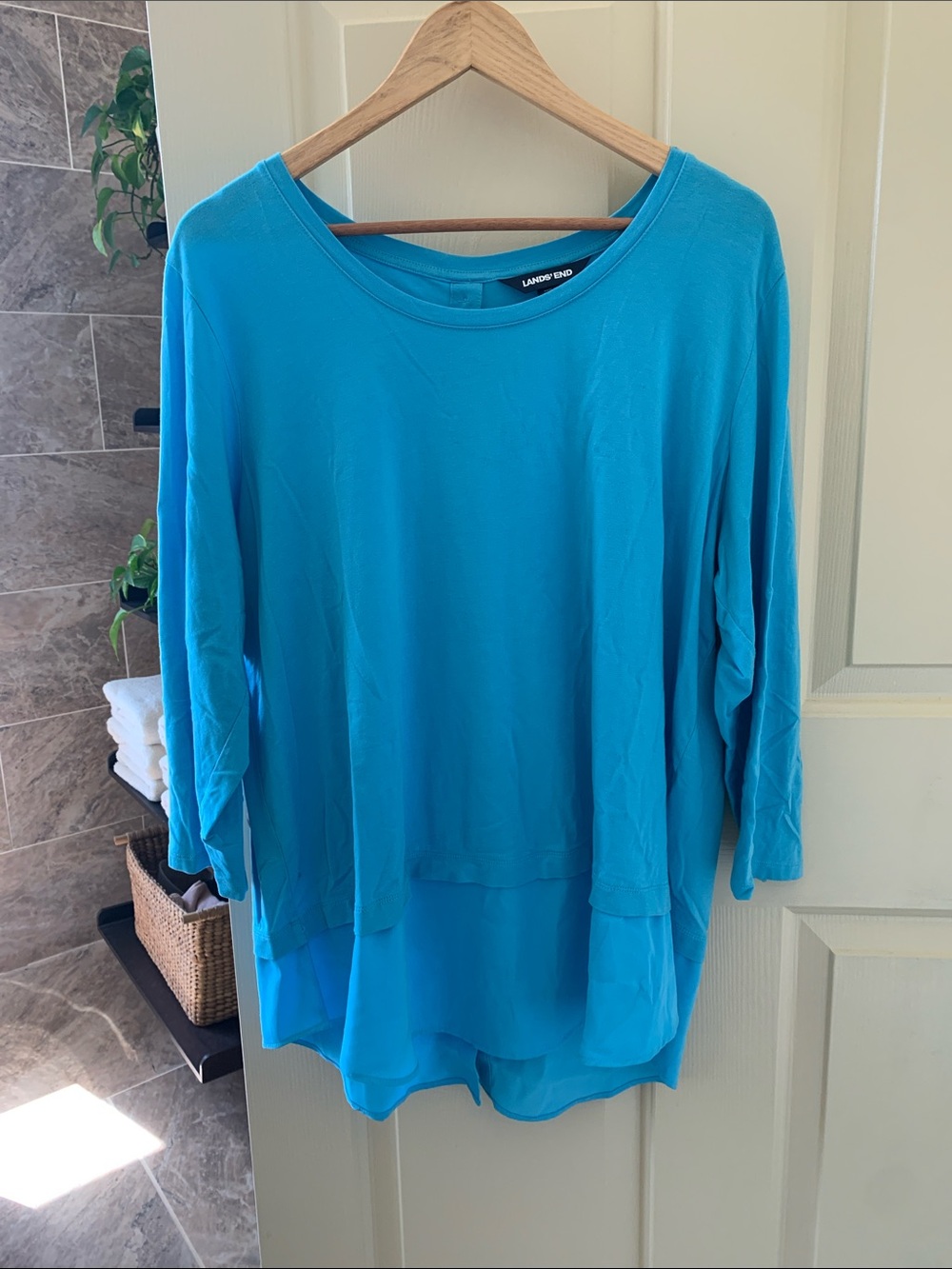 Lands' End Teal Blue Layered Long-Sleeve Women's Tunic